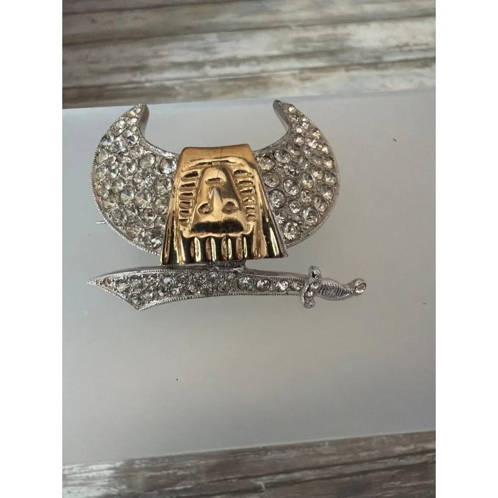 Vintage ORA Shriners Crescent Scimitar Rhinestone Brooch Masonic Fraternal Pin - Picture 5 of 9